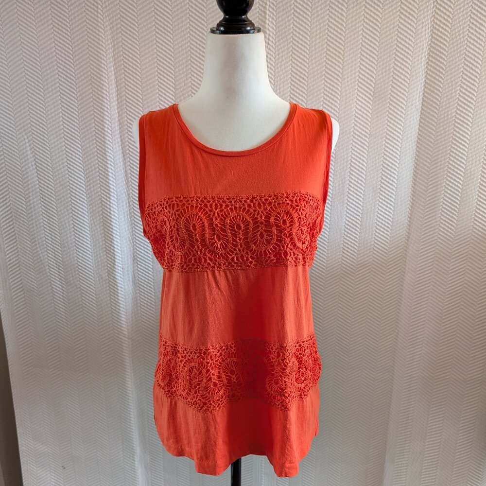 J.Crew Orange Sleeveless Embroidered Lace Trim Top Cotton Size Small Tank Office